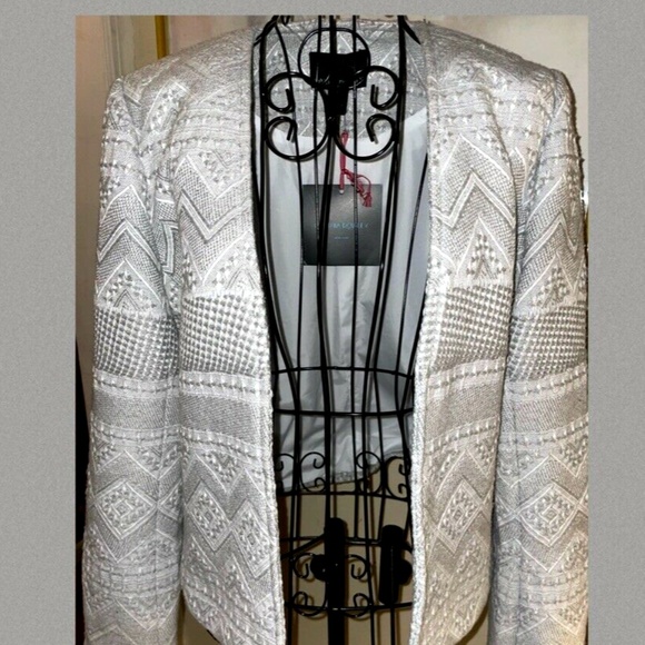 CYNTHIA ROWLEY GRAY & WHITE SOUTHWEST WOVEN JACKET~LINED~MEDIUM - Picture 1 of 7